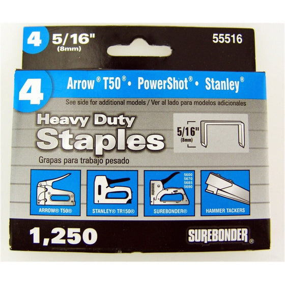 Surebonder 55516 Heavy Duty 5/16-Inch Length Staples, Arrow T50 Type, 1250 Count