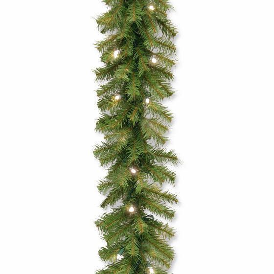 National Tree 9 Foot by 10 Inch Norwood Fir Garland with 50 Battery Operated Warm White LED Lights (NF3-308-9A-B)