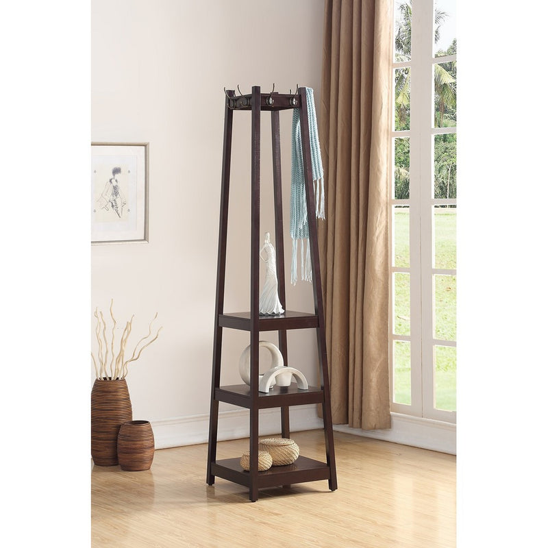 Roundhill Furniture Vassen Coat Rack with 3-Tier Storage Shelves, Espresso Finish