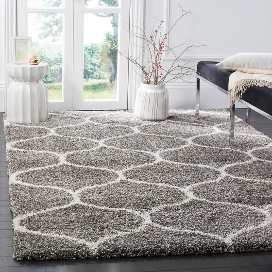 Safavieh Hudson Shag Collection SGH280B Grey and Ivory Moroccan Ogee Plush Area Rug (8' x 10')