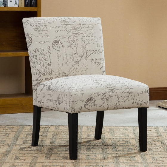 Roundhill Furniture Botticelli English Letter Print Fabric Armless Contemporary Accent Chair, Single