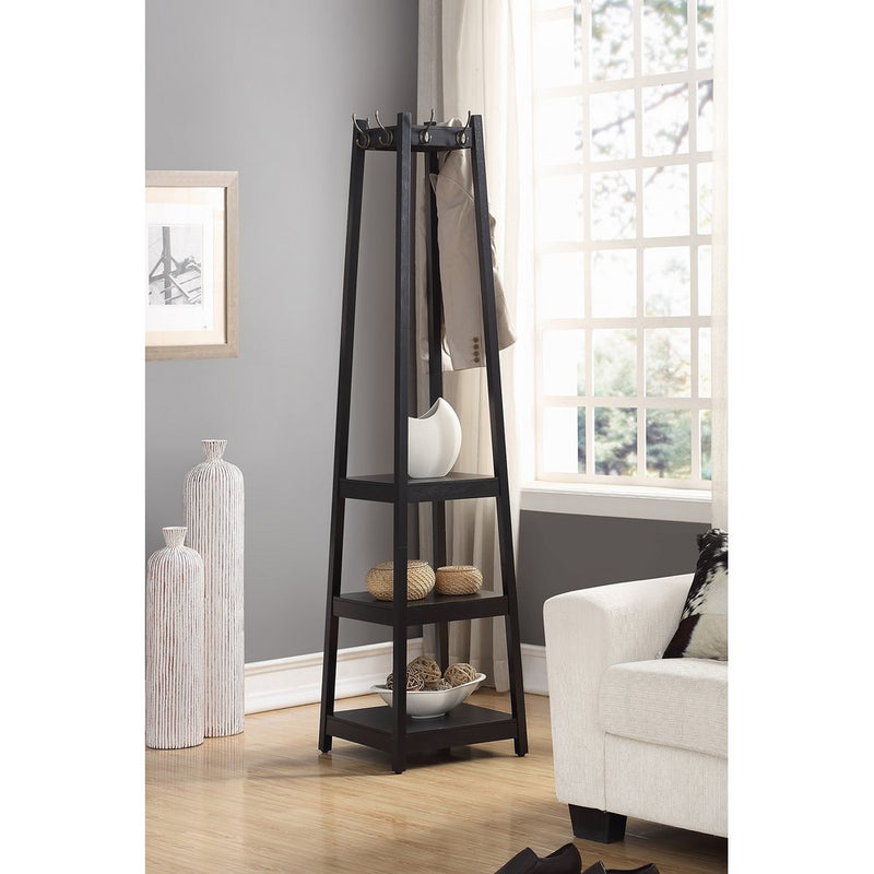 Roundhill Furniture Vassen Coat Rack with 3-Tier Storage Shelves, Black Finish