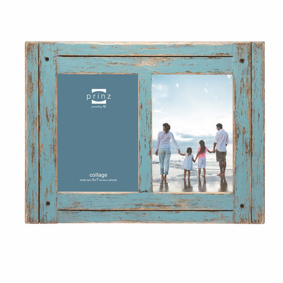 Prinz 2 Opening Homestead Antique Wood Collage Frame, 5 x 7", Blue