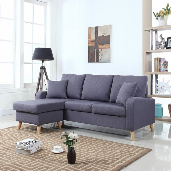 Divano Roma Furniture Mid Century Modern Linen Fabric Small Space Sectional Sofa with Reversible Chaise (Dark Grey)