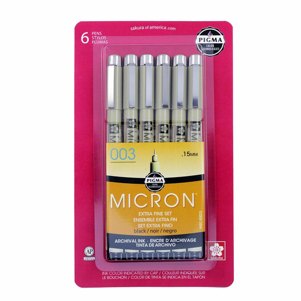 Sakura Pigma 50033 Micron Blister Card Ink Pen Set, Black, 003 Black 6CT