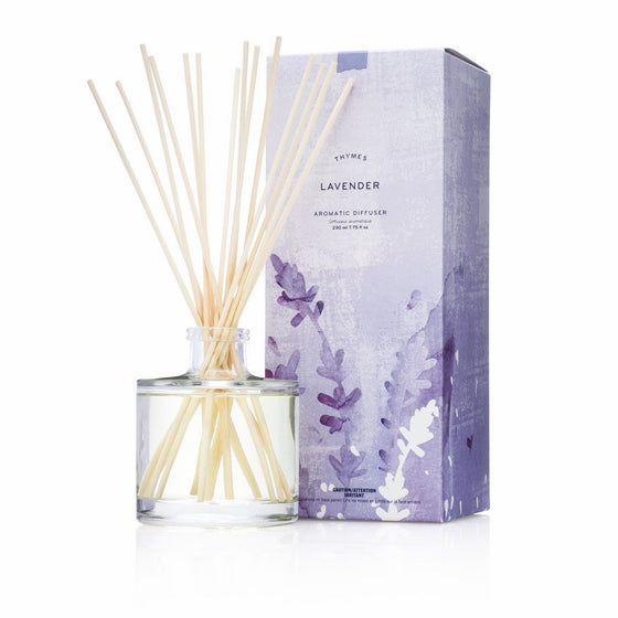 Thymes Lavender Aromatic Oil Reed Diffuser - Gift Set with Premium Sticks, Glass Bottle and Scented Oil - 6.5 oz