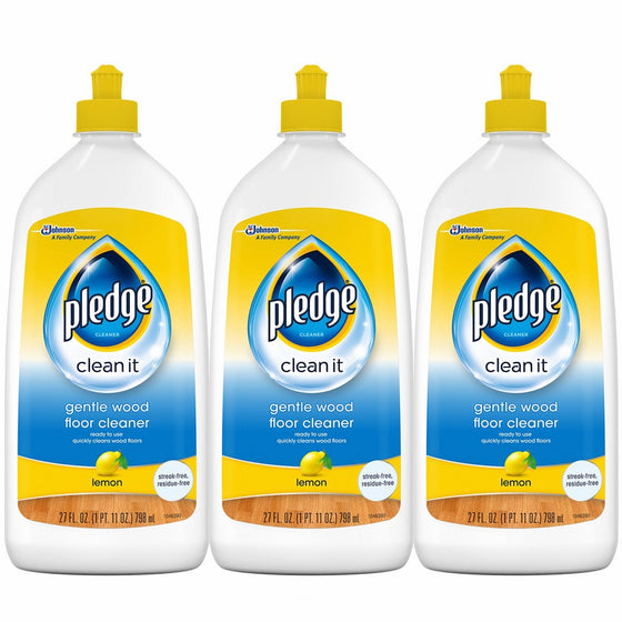 Pledge Gentle Wood Floor Cleaner, Lemon, 27 fl oz, 3 ct