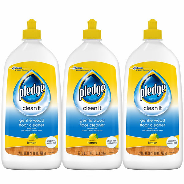 Pledge Gentle Wood Floor Cleaner, Lemon, 27 fl oz, 3 ct