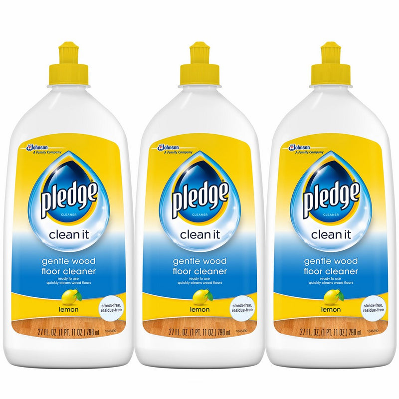 Pledge Gentle Wood Floor Cleaner, Lemon, 27 fl oz, 3 ct