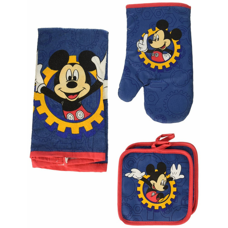 Disney Mickey Mouse Blue Gear 4-pc Kitchen Set: Towel, Oven Mitt & 2 Pot Holders