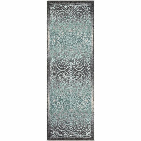 Maples Rugs Runner Rug-Pelham 2' x 6' Non Skid Hallway Carpet Entry [Made in USA] for Kitchen and Entryway, Gray/Blue