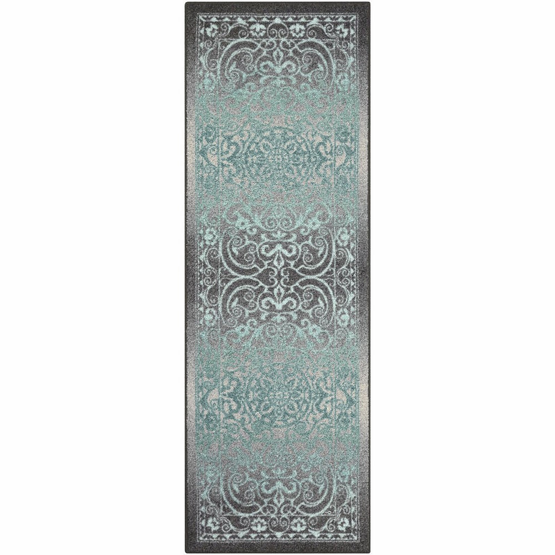 Maples Rugs Runner Rug-Pelham 2' x 6' Non Skid Hallway Carpet Entry [Made in USA] for Kitchen and Entryway, Gray/Blue