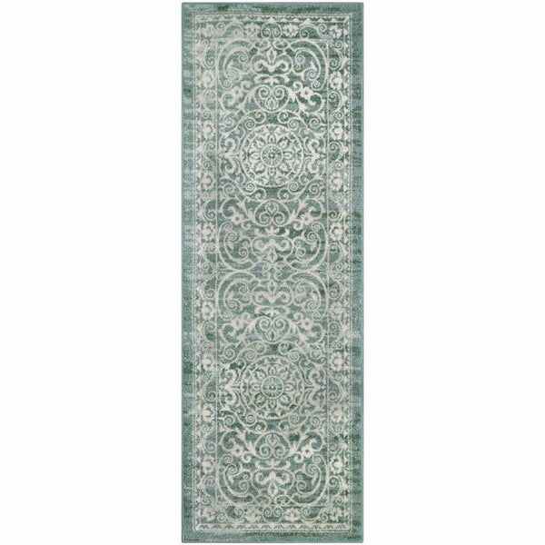 Maples Rugs Runner Rug-Pelham 2' x 6' Non Skid Hallway Carpet Entry [Made in USA] for Kitchen and Entryway, Light Spa