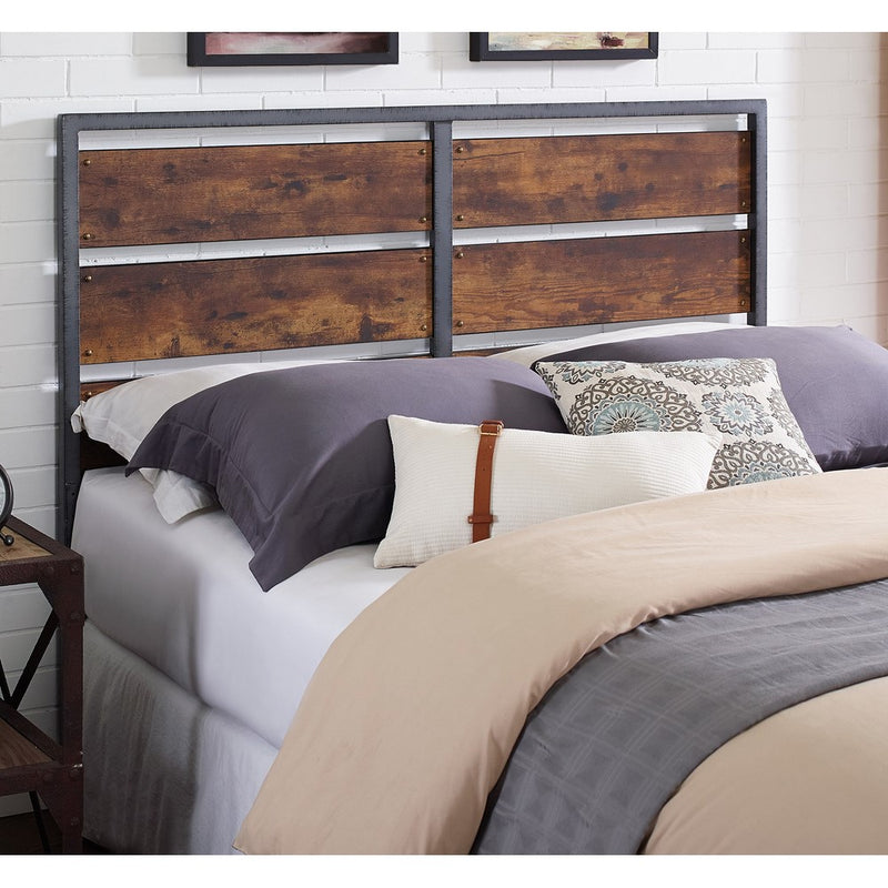 WE Furniture Metal and Wood Plank Queen Headboard