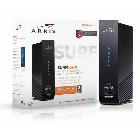 ARRIS SURFboard SBG7400AC2 24x8 DOCSIS 3.0 Cable Modem/AC2350 Wi-Fi Router/McAfee Whole Home Internet Protection- Black