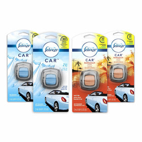 Febreze Car Air Freshener, 2 Linen & Sky and 2 Hawaiian Aloha scents (4 count.06 fl oz)