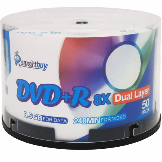 Smart Buy Logo 50 Pack DVD Plus R Dvdr Dl 8.5gb 8x Double Layer Blank Data Record 50 Discs Spindle