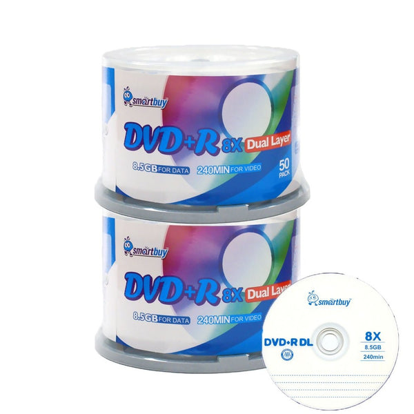 Smart Buy Logo 100 Pack DVD Plus R Dvdr Dl 8.5gb 8x Double Layer Blank Data Record 100 Discs Spindle