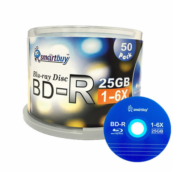 Smartbuy 50 Pack Bd-r 25gb 6x Blu-ray Single Layer Recordable Disc Logo Top Blank Data Video Media 50 Disc Spindle