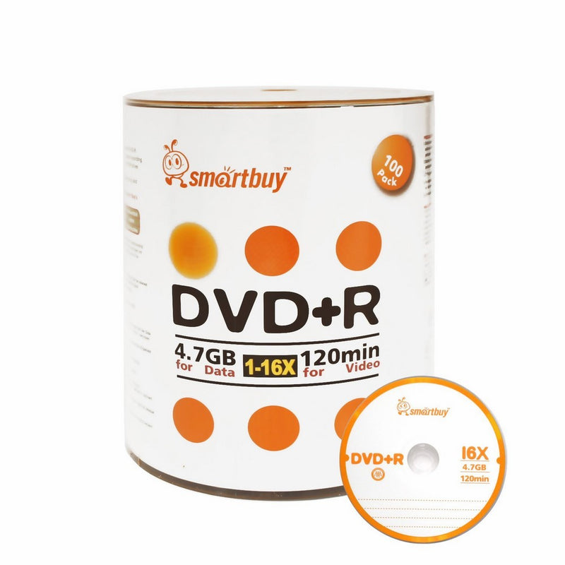 Smart Buy 100 Pack DVDR 4.7gb 16x Logo Blank Data Video Movie Recordable Disc, 100 Disc 100pk