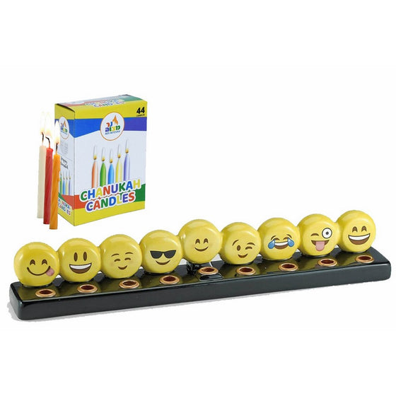 Emoji Menorah Set - (1) Emoji Menorah and (1) Box of 44 Colorful Candles
