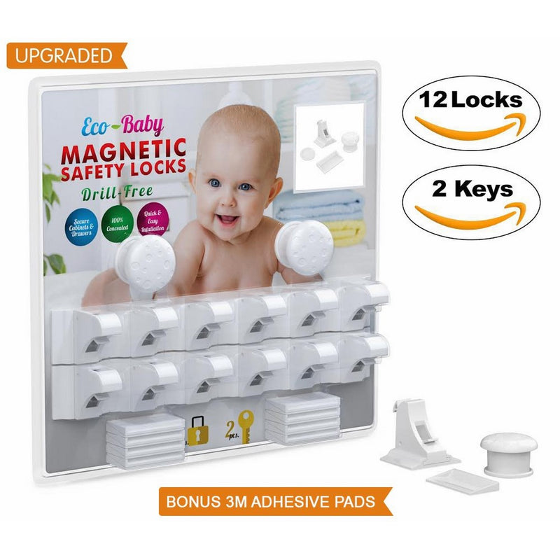 Eco-Baby Child Safety Magnetic Cabinet and Drawer Locks for Proofing Kitchen 12 Pack Child Latches
