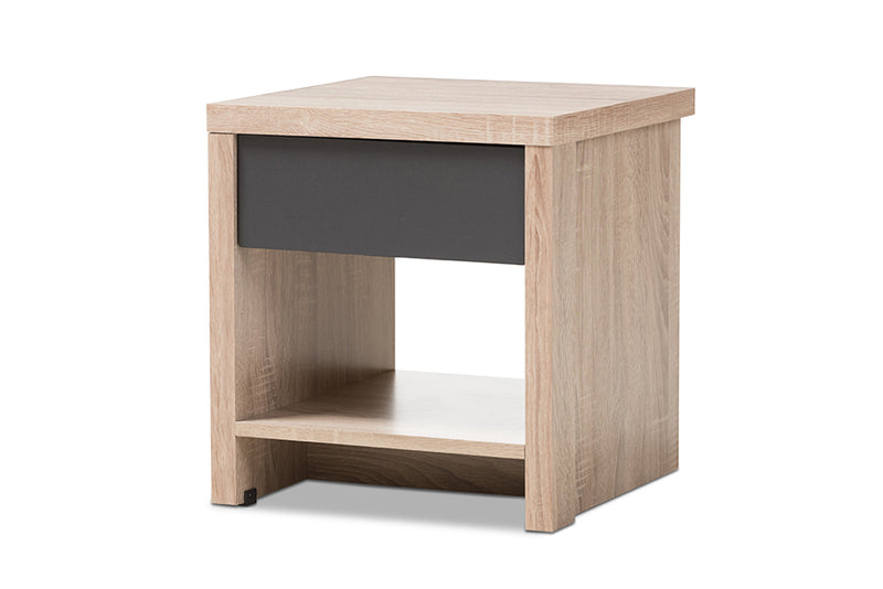 Baxton Studio Jamie Modern and Contemporary Two-Tone Oak and Grey Wood 1-Drawer 1-Shelf Nightstand