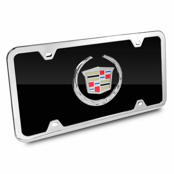 Cadillac Black Acrylic Auto License Plate with Chrome Frame Kit