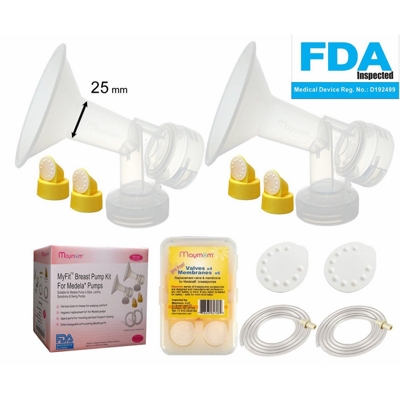 Breast Pump Kit for Medela Pump in Style Advanced Breastpump. Includes 2 Tubing, 2 Breastshields (25 mm, Medium), 4 Valves, 6 Membranes; Replacement Kit for Medela Pump Parts, Made by Maymom