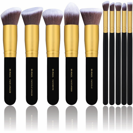 BS-MALL(TM) Makeup Brush Set Premium Synthetic Kabuki Cosmetics Foundation Blending Blush Eyeliner Face Powder Brush Makeup Brush Kit (10pcs, Golden Black)