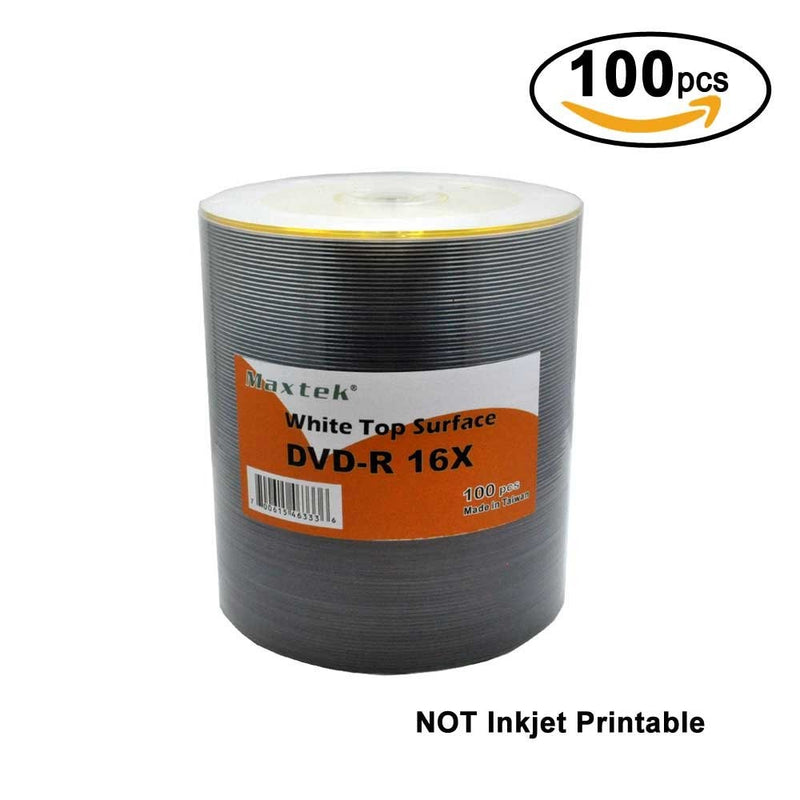 Maxtek Premium Grade White Top Surface DVD-R DVDR 16x Blank Disc, 4.7GB, 120min. 100 Pcs Pack.