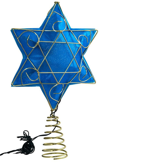 Kurt Adler 13" Gold and Blue Battery-Operated Lighted Deluxe Hanukkah Tree Topper