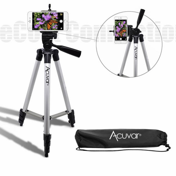 eCostConnection 50" Inch Aluminum Camera Tripod with Universal Smartphone Mount for ALL Smartphones an eCostConnection Microfiber Cloth