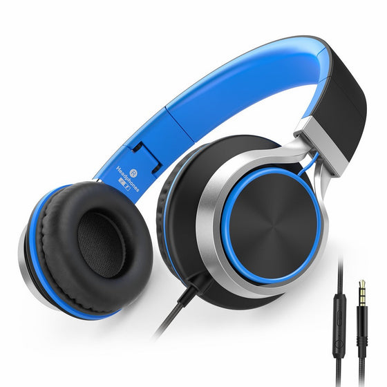 AILIHEN C8 Headphones with Microphone and Volume Control for Smartphone (Black/Blue)