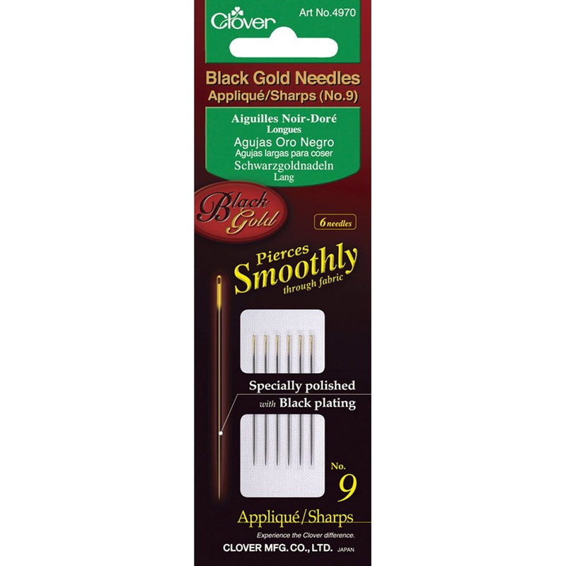 Clover No.10 Needles Applique/Sharps, Black/Gold