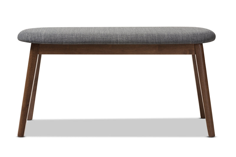 Baxton Studio Easton Mid-Century Modern Dark Grey Fabric Upholstered Walnut Finished Wood Bench