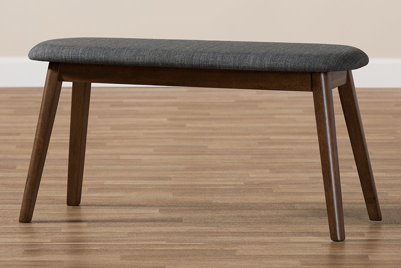 Baxton Studio Easton Mid-Century Modern Dark Grey Fabric Upholstered Walnut Finished Wood Bench