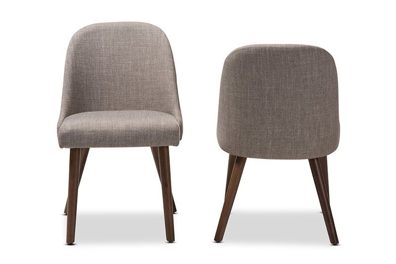 Baxton Studio Cody Mid-Century Modern Light Grey Fabric Upholstered Walnut Finished Wood Dining Chair (Set of 2)