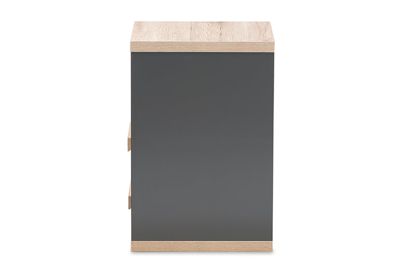 Baxton Studio Pandora Modern and Contemporary Dark Grey and Light Brown Two-Tone 2-Drawer Nightstand