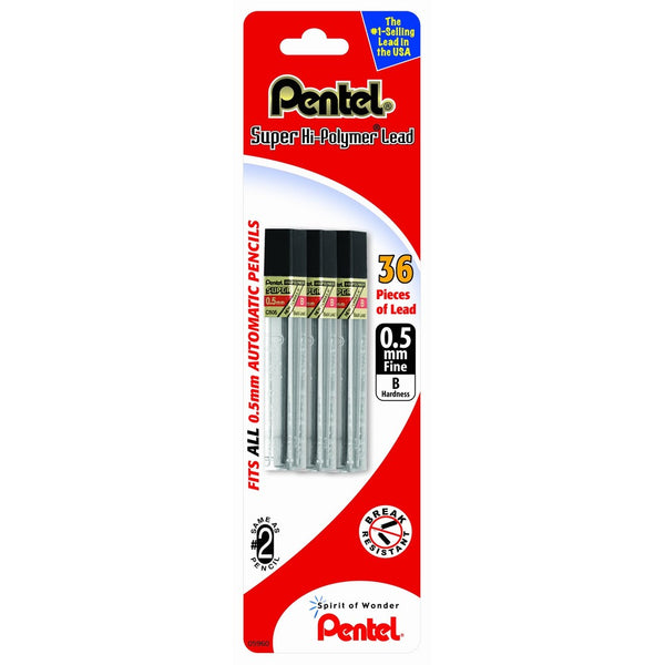 Pentel Super Hi-Polymer Lead Refill 0.5mm Fine, B, 36 Pieces of Lead (C505BP3B-K6)