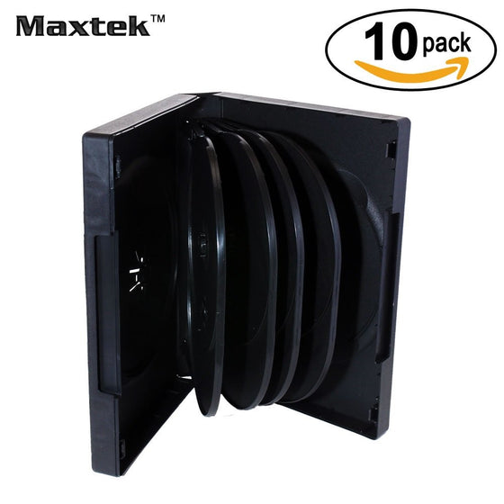 Maxtek Black 10 Disc Capacity DVD Cases with 4 Flip Trays and Outter Clear Sleeve, 10 Pieces Pack