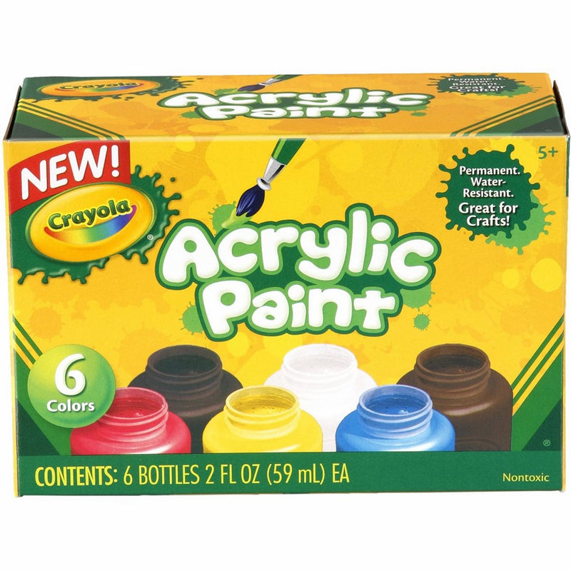 Crayola Acrylic Paint; Art Tools; 6 2-Ounce Bottles; Assorted Bright, Bold Colors