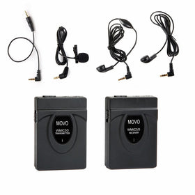 Movo WMIC50 2.4GHz Wireless Lavalier Microphone System with Integrated 164-foot Range Antenna (Includes Transmitter with Belt Clip, Receiver with Camera Shoe, Lavalier and 2 Earphones)