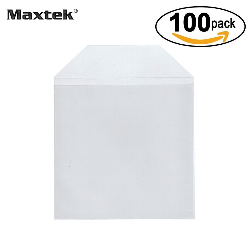 Maxtek 100 Pieces Clear Transparent CPP Plastic CD DVD Sleeves Envelope Holder, 100 micron thickness.