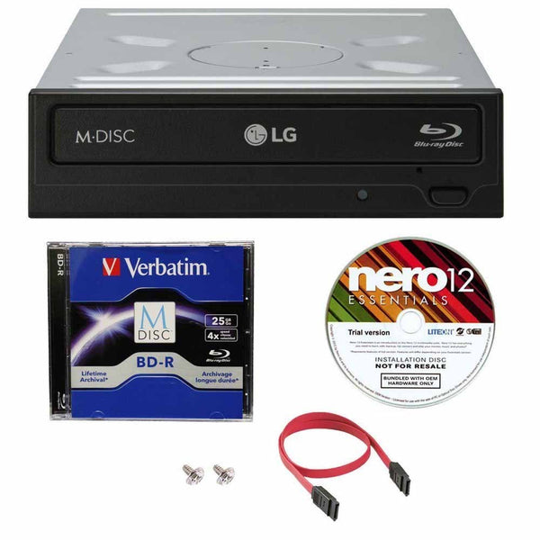 LG WH16NS40 16X Super Multi M-Disc Blu-ray BDXL DVD CD Internal Burner Writer Drive FREE 1pk Mdisc BD Nero Software Cables & Mounting Screws