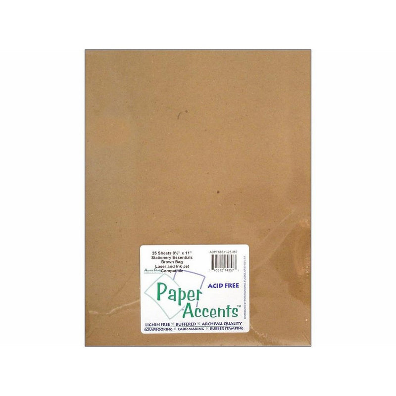 Accent Design Paper Accents ADPTX8511-25.357 Lite Stock 8.5x11" Rec Brown Bag Cardstock