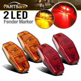 Partsam 4x LED Light Red/Amber Surface Mount Clearance Universal Side Marker Trailer Assembly