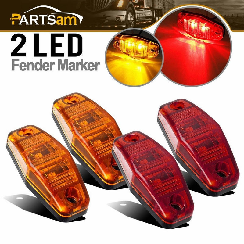 Partsam 4x LED Light Red/Amber Surface Mount Clearance Universal Side Marker Trailer Assembly