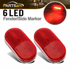 Partsam 1 Pair of Red Oblong Clearance/Side Marker light w/ White Base For Camper Boat(Pack of 2 pcs)