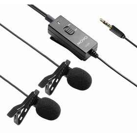 Movo LV20 Dual Capsule Battery-Powered Lavalier Clip-on Omnidirectional Condenser Interview Microphone for Cameras, Camcorders and Recorders (TRS 3.5mm Plug)
